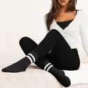 4 x AugRing Women's Striped Cotton Crew Socks Cozy Casual Athletic Quarter Socks for Running & Gym Size 5-11 (White)