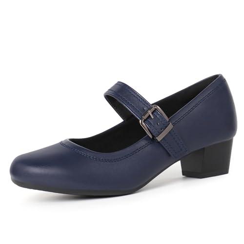 Ortho + Rest Women Mary Janes Shoes for Bunions Orthopedic Dress Shoes Low Chunky Heels Work Pumps (10,Navy)