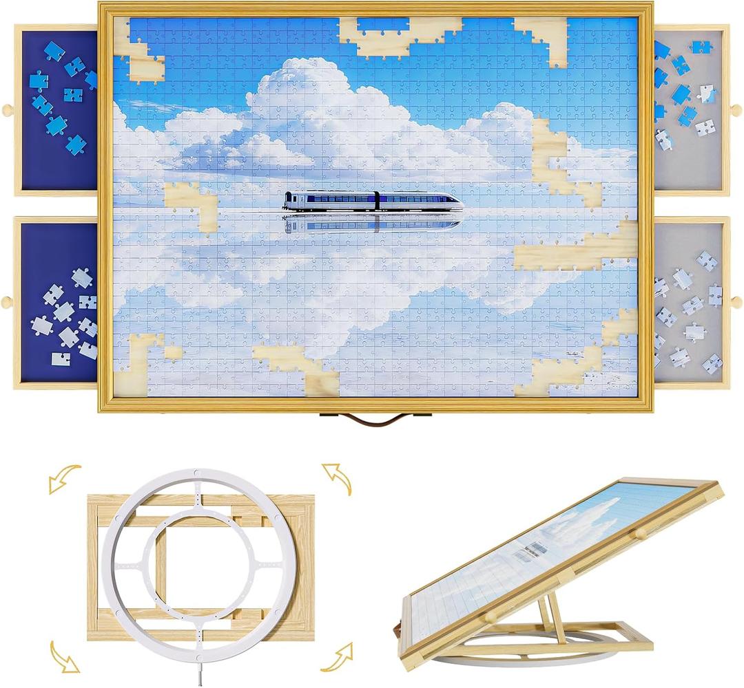 1500 Pcs Portable Jigsaw Puzzle Board with 4 Drawers and Cover, Adjustable Puzzle Table, Frame for Wall Art Display 33.3"x24.2"