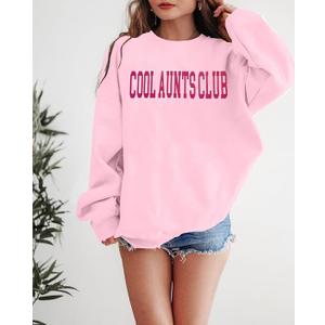 LUKYCILD Aunt Sweatshirt Women Cool Aunts Club Sweatshirts Oversized Auntie Shirt Funny Letter Print Pullover Aunt Gifts Top Pink, M