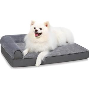 KSIIA Orthopedic Dog Bed - Waterproof Dog Couch Bed with Egg Crate Foam & Nonskid Bottom, 30 x 20 Inch, Gray