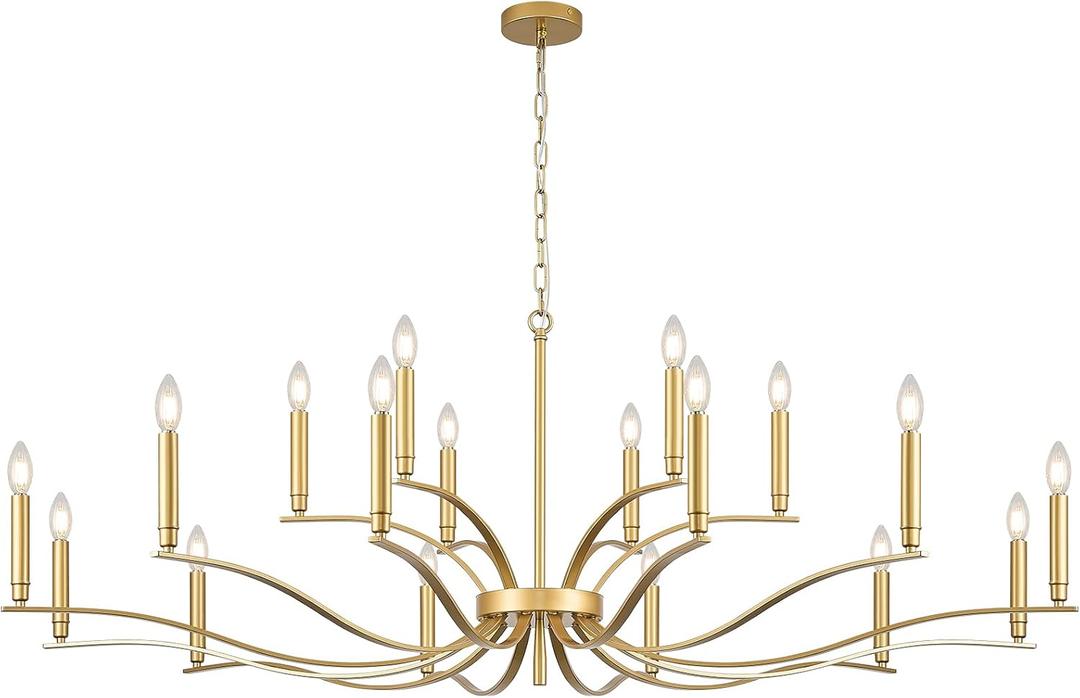 18 Light Gold Living Room Chandelier High Ceiling Foyer Candle Chandelier Large Modern Brass 59in Metal Chandeliers Hanging Light for Master Bedroom Dining Room Light Fixture Over Table