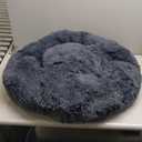 Round Calming Dog Beds for Medium Dogs 30 Inches Anti-Slip Donut Washable Plush Faux Fur Pet Bed fits up to 45 lbs Pets,Dark Gray