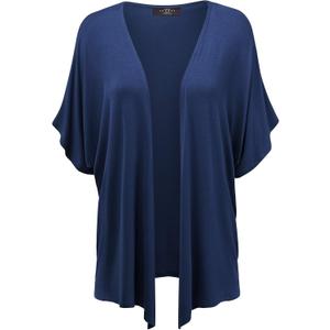 MBJ WSK1310 Women's Kimono Style Short Sleeve Dolman Cardigan L Navy