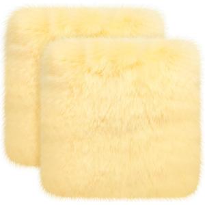 Drydiet 2 Pcs Natural Sheepskin for Bed Sores and Skin Imitation Wool Medical Sheepskins with Non-Slip Back for Pain Relief and Discomfort, Wool Seat Pad, 17 in x 17 in (Square,Beige)