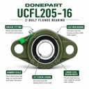 Donepart 2-Pack UCFL205-16 Pillow Block Flange Bearing, 1 Inch Bore, Chrome Steel Insert with Cast Iron Housing, 2-Bolt Self Aligning, Set Screw Locking, Pre-Lubricated with Grease Fitting