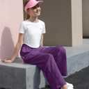 SANGTREE Girls & Woman Wide Leg Pants Lightweight Casual Elastic High Waist Straight Leg Loose Trousers,4 Years - Woman 2XL (Purple)