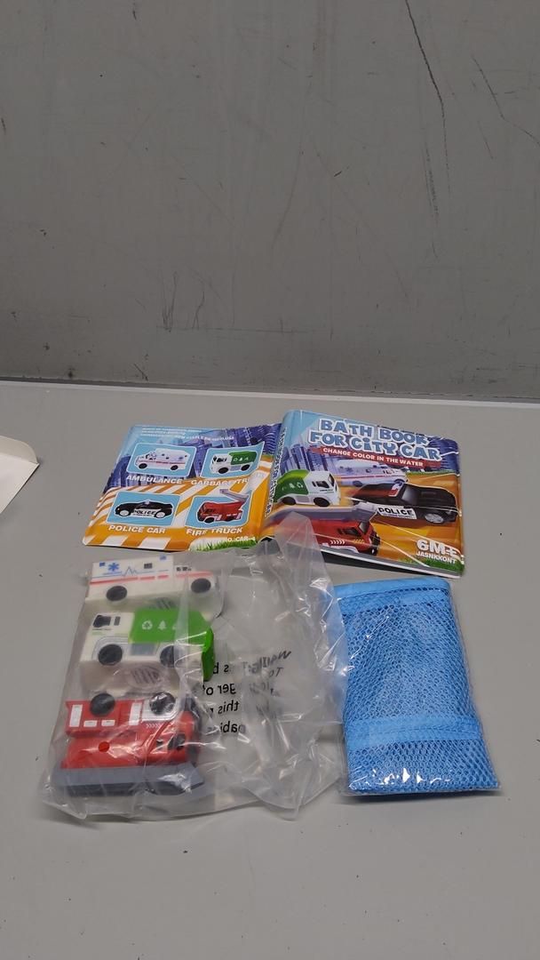 3 Floating Changing Color Light Up Bath Toy Car with Bath Book & Storage Bag, No Hole Realistic Car Bathtub Toys for Toddler Kid 18 month +, Bathroom Tub Pool Beach Swimming Party, Birthday Gift