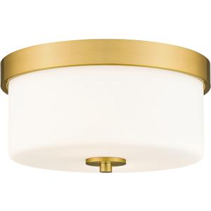 Emak 11 Inch Brushed Gold Flush Mount Ceiling Light Fixture, 2-Light Fixtures Ceiling Mount with Milk Glass Shades for Hallway, Kitchen, Bathroom, Dining Room, FM082-GD-ML