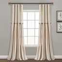 Lush Decor Linen Button Window Curtain Panel, Single, 40" W x 95" L, Dark Linen- Country Curtains - Rustic Decor - Color Block - Modern Farmhouse Curtains