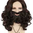 VGbeaty Adult and Beard Set Men's Dark Brown Beard Wig Halloween Costume Party