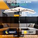 AreShark 9ft Patio Half Umbrellas with Solar Lights, 1/2 LED Half Outdoor Umbrella w/ 20 LED Lights, Lighted Table Wall Umbrella with Crank & 5 Sturdy Ribs for Market, Pool, Deck, Lawn and Garden, Cream White