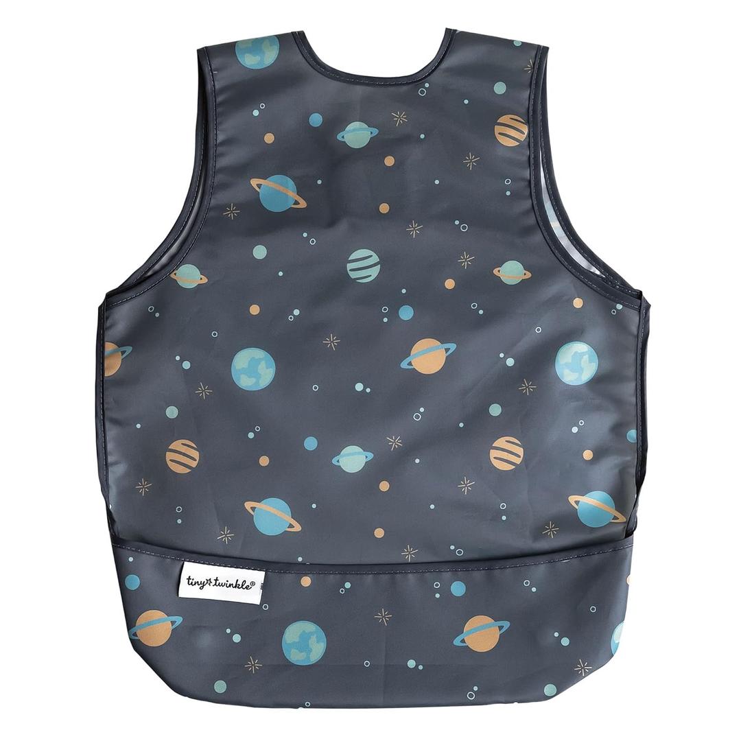 Tiny Twinkle Mess Proof Toddler Bib - Waterproof Baby Apron - Machine Washable - PVC, BPA, & Phthalate Free - Great Travel Bib for Baby Eating - Toddler Food Bibs (Space, Large 2-4 Years)
