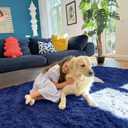 OLANLY 3x6 Machine Washable Runner Rugs for Hallway, Soft Fluffy Shaggy Bedside Rugs for Bedroom, Living Room, Indoor Floor Carpet for Kids Girls and Boys, Nursery Rooms, Home Decor, Navy Blue