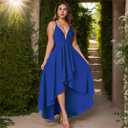 Hostoyo Womens Evening Gowns Deep V-Neck Party Dresses Sleeveless A-line High-Low Formal Cocktail Long Evening Dress RoyalBlue (Blue, M)
