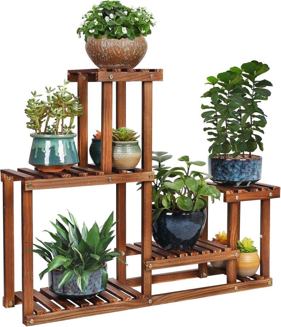 Pine Wood Plant Stand Indoor Outdoor Multi Layer Flower Shelf Rack Higher and Lower Plant Holder in Garden Balcony Patio Living Room (4 Tiers )