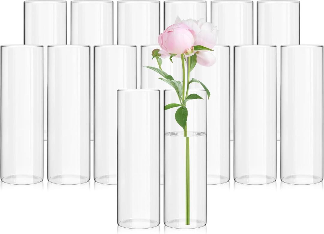 15 Pack Glass Cylinder Vases 12 Inch Tall Clear Flower Vase Bulk Glass Vases Hurricane Floating Candle Holder for Table Centerpiece Party Wedding Home Decor (3.35" x 12"H)