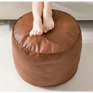 HIGOGOGO Round Stuffed Pouf Ottoman, Pu Leather Poufs with Foam Chunk Filling, Furry and Fluffy Pouf Foot Stool Storage Ottoman, 20 X 15 Floor Poufs Foot Rest for Living Room,Dark Brown