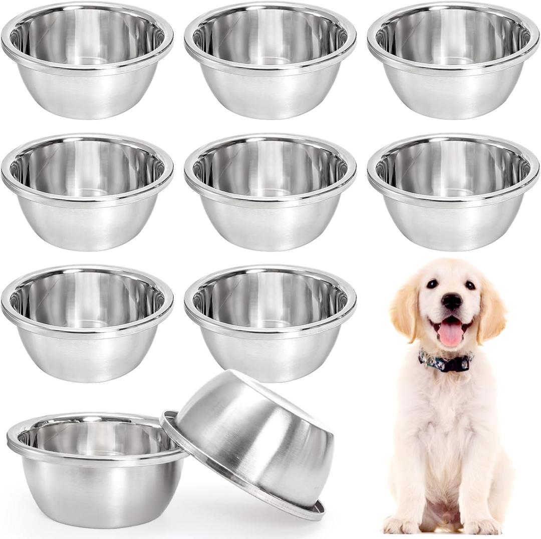 10 Pack 7 Cup Stainless Steel Dog and Cat Bowls, 8" Diameter Metal Dog Bowl, Durable Thickened Pet Replacement Bowls for Food and Water Dish, Small Medium Large Dogs, Dishwasher Safe