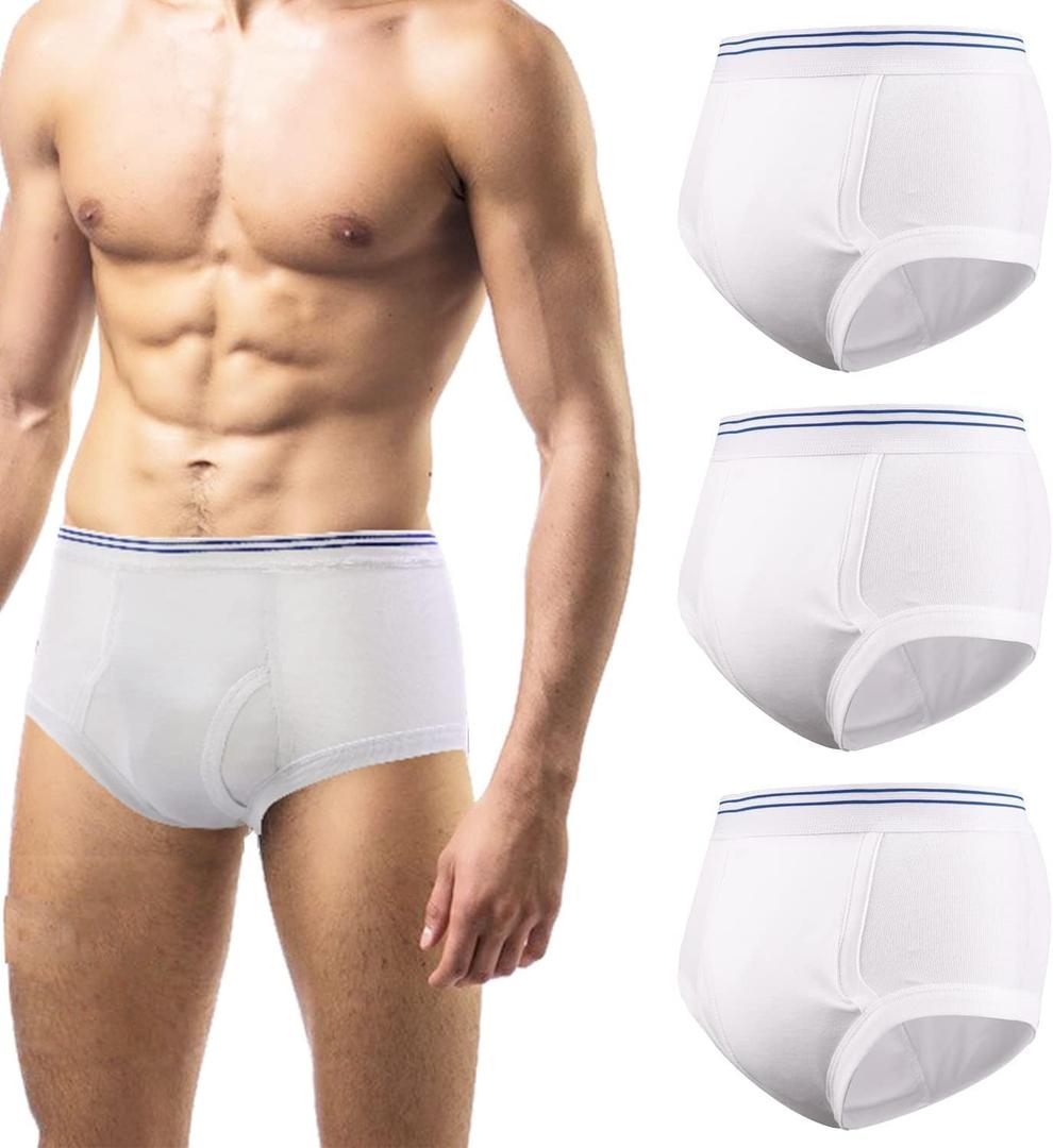 Carer Mens Incontinence Underwear Washable 3 Pack Cotton Reusable Incontinence Boxers Briefs for Men Built in Cotton Pad for Bladder Leakage 150ML, Large