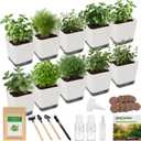 10-Set Indoor Herb Garden Starter Kit, 7 Seeds Growing into Basil, Parsley, Thyme, Mint, Cilantro, Dill, Oregano Including 10 White Pots, Markers, Nutritional Soil, Ideal Christmas Gifts for Women