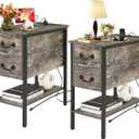 VECELO End Tables,Narrow Nightstands with Charging Station & USB Ports &Drawers,Night Stand for Living Room, Bedroom,Dust Grey, 2 pack