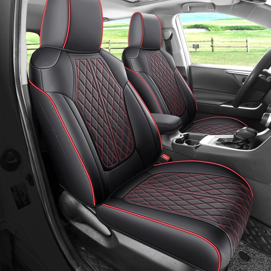 Rav4 Seat Covers Custom Fit for Toyota Rav4 Full Set Faux Leather Car Seat Covers Waterproof Full Coverage (Black Redline, 2013-2018 LE/XLE/Premium/Limited)