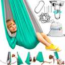 Sensory Swing for Kids Indoor Outdoor - Calming Cocoon Therapy Swing, Holds 300lbs - Hug-Like Sensory Hammock with 360° Swivel Hardware for Autism, ADHD, SPD Support (Grey/Mint)