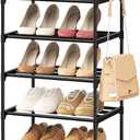 Narrow Shoe Rack 10 Tiers Tall Shoe Rack for Entryway Closet 20 24 Pairs Shoe & Boots Organizer Storage Shelf Durable Black Metal Stackable Shoe Cabinet with Hooks, 17.1D x 11.8W x 78.7H in
