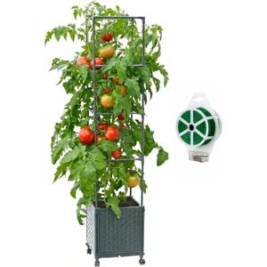 Raised Garden Bed Tomato Planter Box with Trellis, 56.7" Tomato Planters Cage w/Self-Watering for Climbing Plants Vegetables, Patio Indoor Outdoor (12.4*12.4*56.7 inch)
