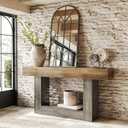 LITTLE TREE 63 Inches Long Console Table, 2-Tier Farmhouse Sofa Table Behind Couch, Large Narrow Entryway Table for Living Room, Wooden Hallway Foyer Table with Heavy Duty Base, Rustic Brown and Grey, 63 inches x 11.81 inches x 32.28 inches