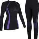 ATTRACO Thermal Underwear Set Womens Long Johns Warm Base Layer Top Bottom for Cold Weather Clothes (Small, Black Purple)