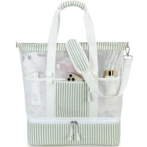 Bluboon Mesh Beach Tote Bag with Cooler Compartment Insulated Detachable Picnic Bag with Zipper and Pocket Pool Bag for Women