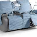 TAOCOCO 100% Waterproof Loveseat Recliner Couch Covers with Console, Double Reclining Couch Cover Non-Slip Sofa Slipcovers Washable, Furniture Protector Covers for Dog,Pets(2 Seater, Sky Blue)