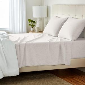 4-Piece Soft, Breathable 100% Cotton Jersey Knit Bed Sheet Set with Deep Pockets, Includes Flat and Fitted Sheets, Pillowcase, Queen, Oatmeal, Solid