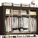 Large Portable Armoire Wardrobe Closet with 4 Hanging Rods and Lockers,Metal Storage Wardrobe Clothes Rack with Dust Cover for Clothes,16.7 in Wide,Bedroom,Gray (Brown, 77.5 in)