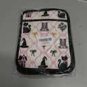 Coquette Bow Halloween Black Cat Pot Holders with Pockets, Preppy Pink Floral Witchy Halloween Oven Pot Holders Heat Resistant Oven Mitts Hot Pads for Kitchen Baking Cooking, Set of 2