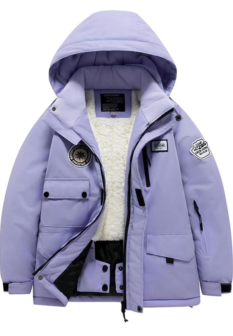 Kids Hooded Winter Jacket Puffer Jacket Insulated Wind and Water Coat Resistant Sherpa Lined Zip Up Winter Coats, 8 Size