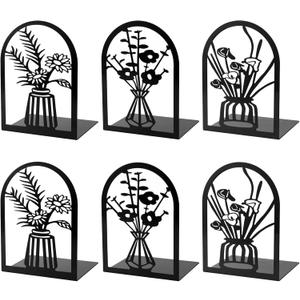 3 Pairs Metal Book Ends, Flower Bookends for Shelves Decorative, Book Stopper for Heavy Books, Ends to Hold Books for Home Office