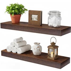 Floating Shelves for Wall,Wall Shelves for Decor Storage,Display Shelving 16 inch Set of 2,Wall Mounted Wood Shelf for Bedroom,Living Room,Bathroom,Kitchen,Brown(2pcs,Brown)
