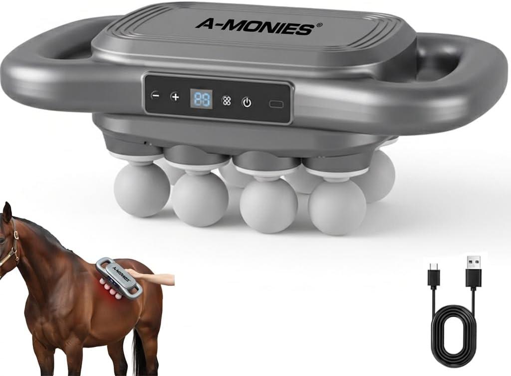 8 Heads Horse Massage Gun, Equine Percussion Massager, Deep Tissue Horse Recovery Tool, Red Light Heat Therapy, Quiet Adjustable Intensity Muscle Relaxation for Equine Wellness(8 Heads)