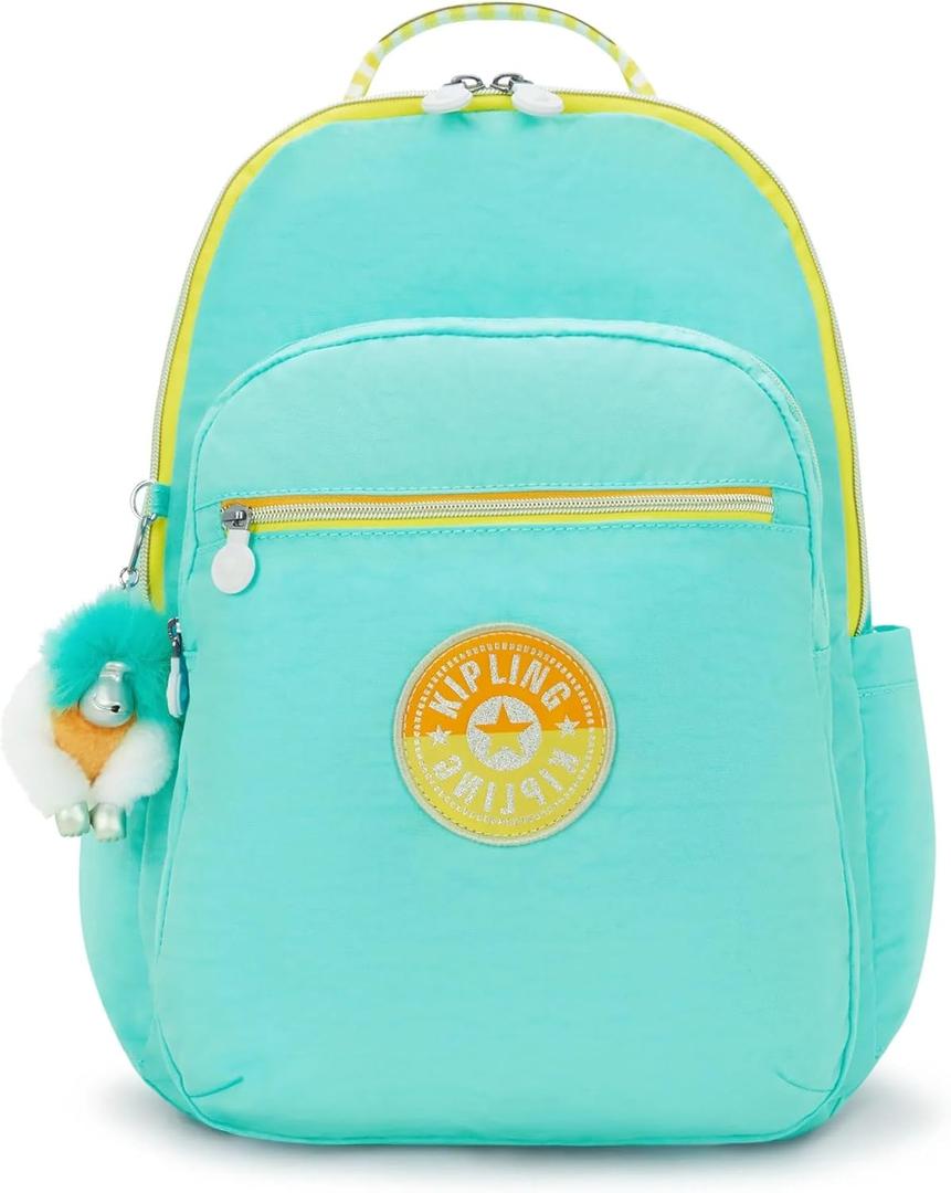 Kipling Women's Seoul Fc 15" Laptop Backpack, Durable, Roomy with Padded Shoulder Straps, Built-In Protective Sleeve (12.75''L x 17.25''H x 8''D, Poppy Aqua C)