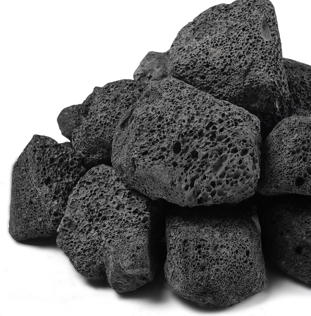 10lb 2.75-5 Inch Large Black Lava Rocks for Fire Pits, Indoor Fireplaces, Outdoor Gas Fire Tables, Garden Landscaping Decoration (2.75"-5")