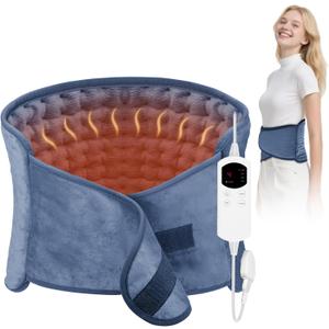 Heating Pad for Back & Period Cramps, 12"x24" Electric Heating Pad with 26" Waist Belt, 6 Heat Levels 4 Timers & 2H Auto Shut Off, Gift for Women Men Mom Dad (Blue)