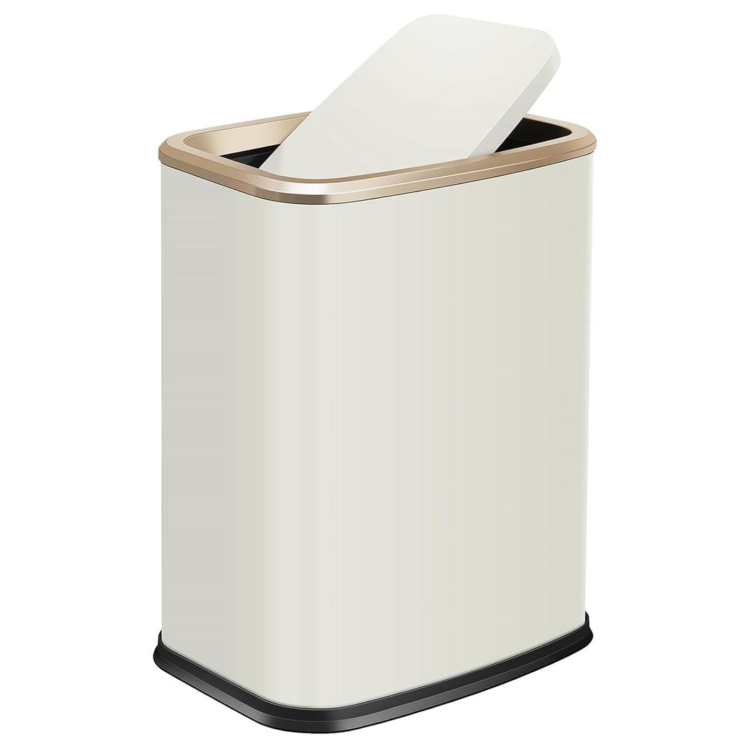 Stainless Steel Bathroom Trash Can with Swing Lid,4gallon Small Metal Garbage can Trash Bin Wastebasket for Office Bedroom Powder Room (Cream White)