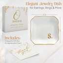 3 x OASSIE Bridal Shower Gifts for Women - 4"x4" Jewelry Dish Tray Letter S | Wedding Gifts, Engagement Gift, Initials Ceramic Personalized Ring for Women, Dish Gold Trim Design, Desk Vanity Decor