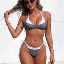 SOLY HUX Women's Polka Dots Bikini Set String Swimsuit Colorblock Dual Straps Halter Tie Side 2 Piece Bathing Suit (Black, L)