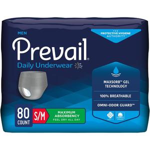 Prevail - Men's Protective Underwear - Pull-up Incontinence Underwear - Disposable Adult Diaper - Maximum Absorbency - Small / Medium - 80 Count (4 packs of 20)