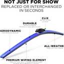 ClixWipers 26" + 18" (Set of 2) Blue All Weather Premium Automotive Replacement Windshield Wiper Blades, Passenger and Driver Side Winter Wiper Blades for Various Car Models