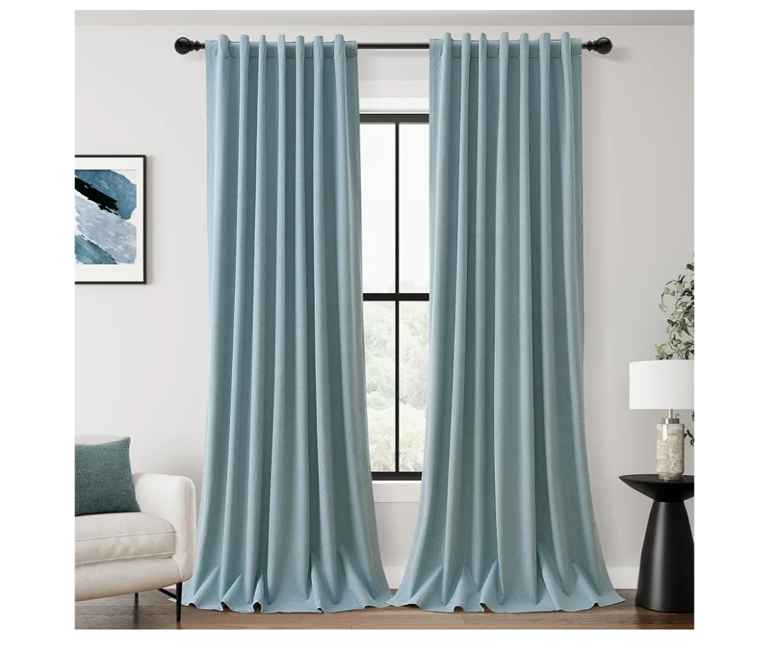 Aqua Blue Blackout Curtains 102 Inches Long for Bedroom Back Tab Linen Black Out Drapes Thermal Insulated Modern Elegant Light Blue Room Darkening Window Curtain Panels 102 Length for Kids Nursery